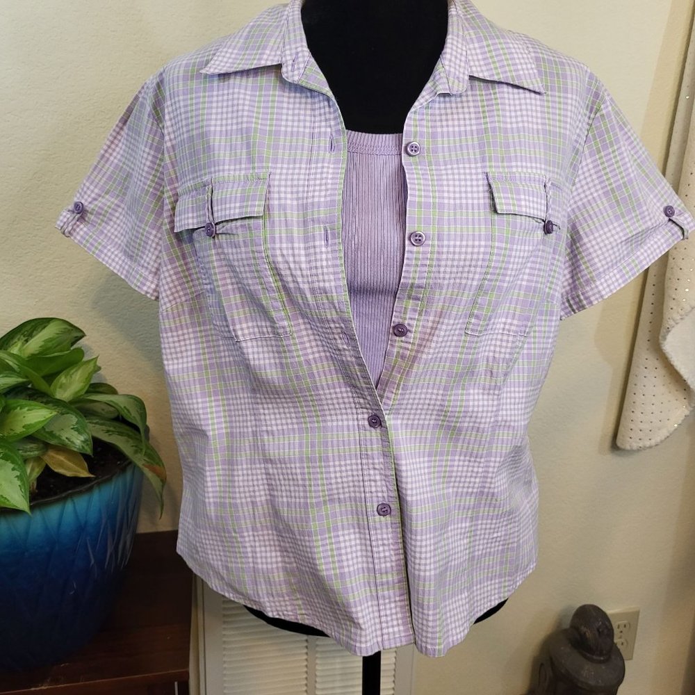 Cato Women's Button Blouse w/Tank, Pastel Purple, Medium/Large - Picture 5 of 12